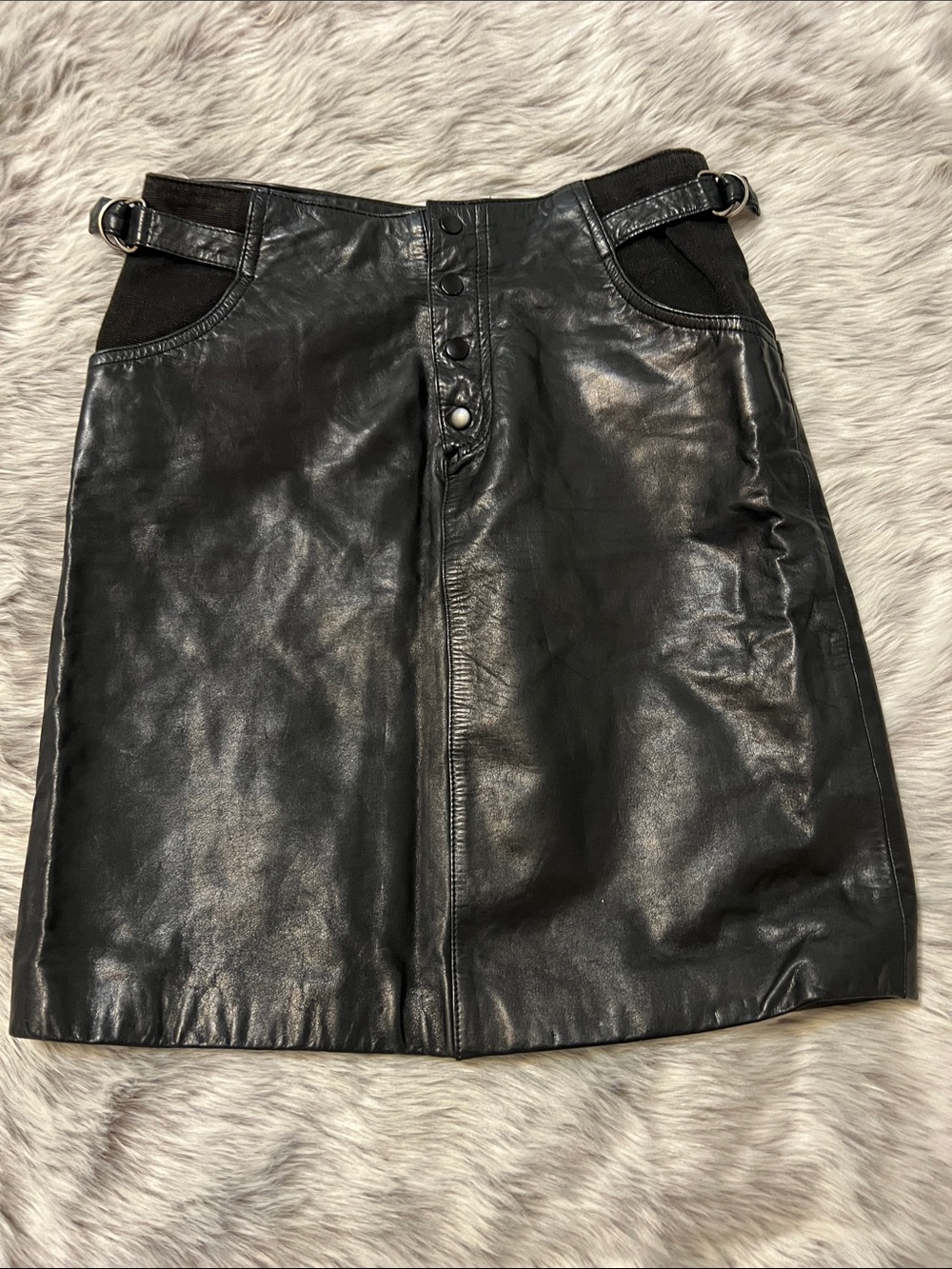 Black Genuine Leather A-Line Women's Skirt